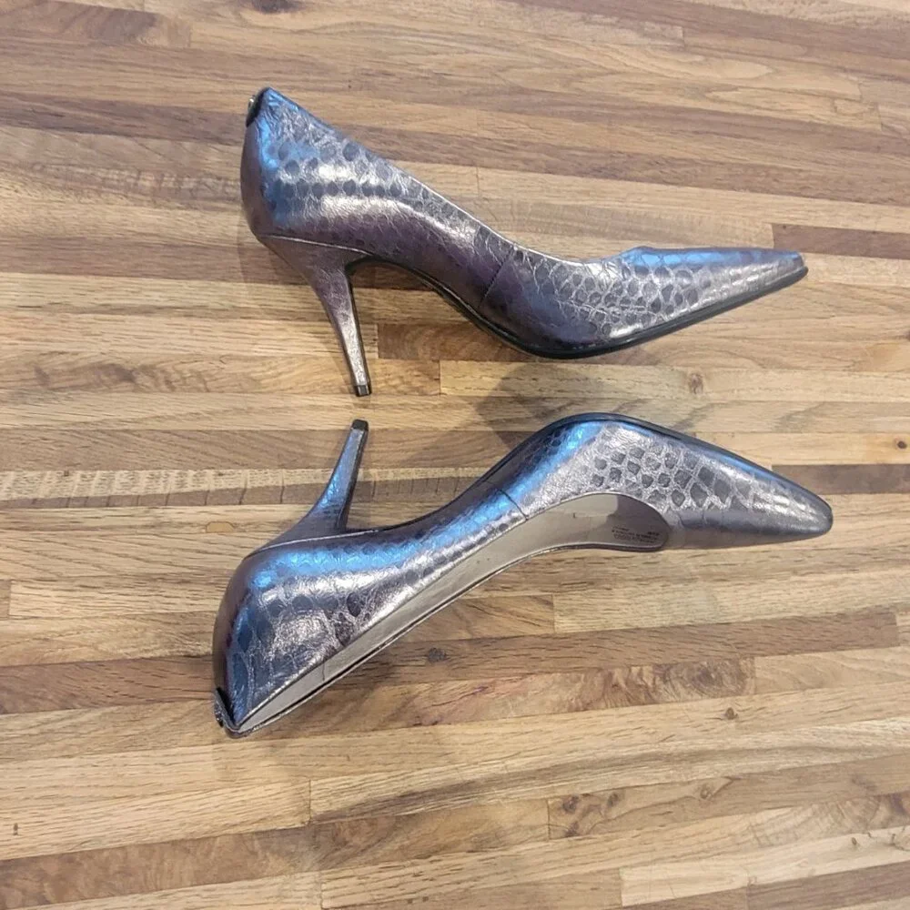 Michael Kors Leather Croc Embossed Heels Silvery Purple Color